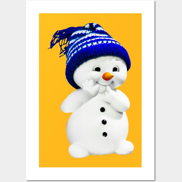 Merry Christmas Cute Snowman With Hat Wall Art by holidaystore